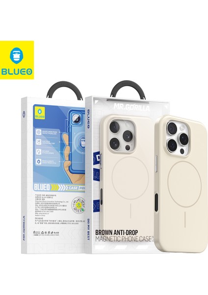 Brown Magnetic iPhone 15 Pro Max Uyumlu Magsafe Özellikli Parlak Sert Kılıf Krem