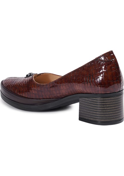 Taba Kalın Topuklu Hakiki Deri Kadın Ayakkabı modelleri