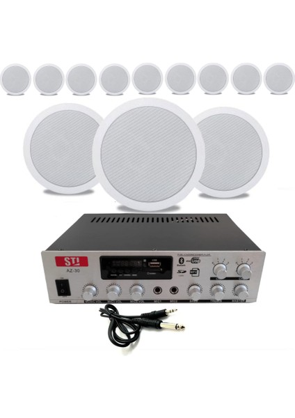 12’li Beyaz Tavan Hoparlörlü 100V Anfi Ses Sistemi | Kafe Mağaza Ofis Müzik Seti