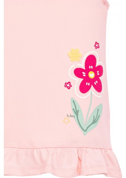 Kız Çocuk Kolsuz Pamuklu Çiçek Desenli Fırfırlı Etek Ucu Pembe Elbise fiyatları