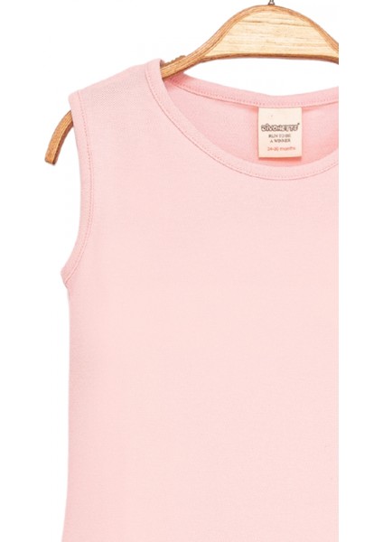 Kız Çocuk Kolsuz Pamuklu Çiçek Desenli Fırfırlı Etek Ucu Pembe Elbise modelleri