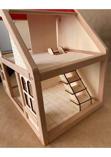 Ahşap Oyun Evi Doğal Ahşap Montessori Oyun Evi Kırmızı Çatılı Ev fiyatları