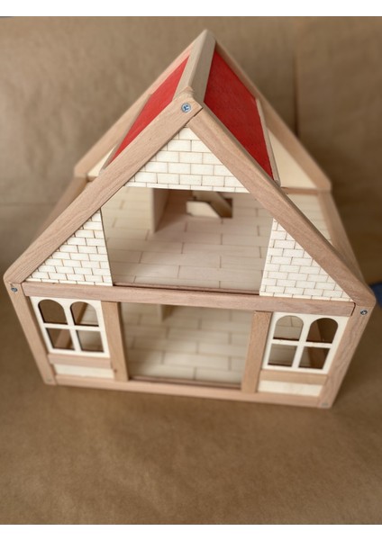 Ahşap Oyun Evi Doğal Ahşap Montessori Oyun Evi Kırmızı Çatılı Ev modelleri