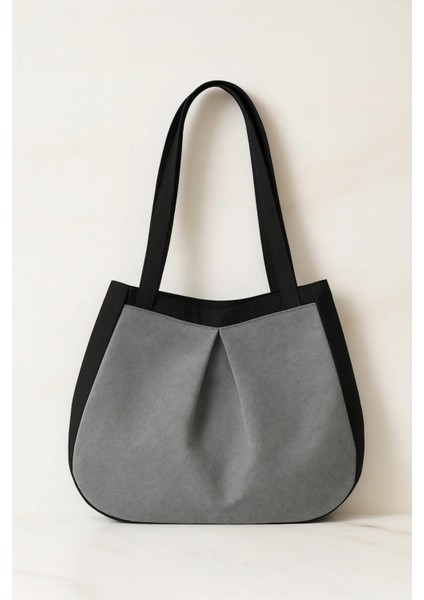 Siyah Gri Çok Amaçlı Premium Oversize Düz Orta Boy Kanvas Kadın El ve Omuz Çantası fiyatları