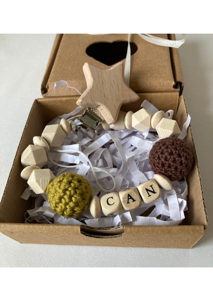 Yeni Doğan Hediyelik, Isme Özel Organik Emzik Zinciri, Unısex Bebek