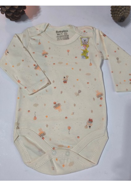 Kız Erkek Çocuk Bebek Uzun Kollu Çıtçıtlı Body-Badi %100 Organik Pamuk 1-2-3-4-5-6 Yaş