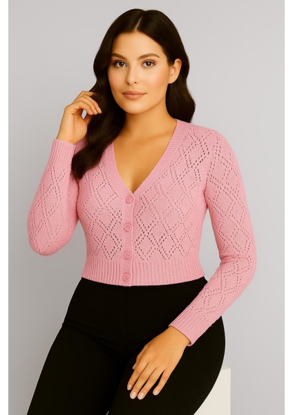 Kadın V Yaka Önü Düğmeli Mevsimlik Hırka fiyatları