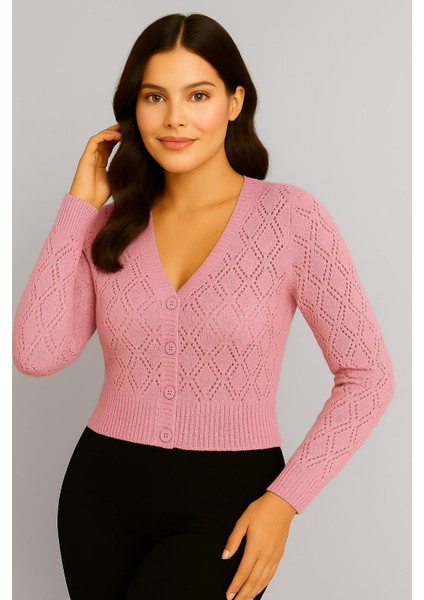 Kadın V Yaka Önü Düğmeli Mevsimlik Hırka modelleri