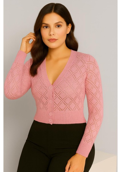 Kadın V Yaka Önü Düğmeli Mevsimlik Hırka fırsatları