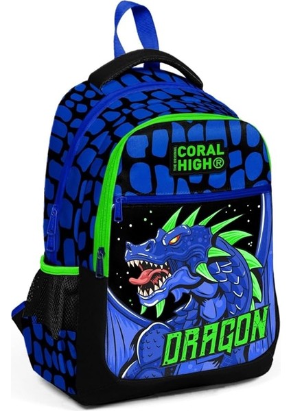 High Üç Gözlü Erkek Çocuk Ilk ve Orta Okul Çantası - Lacivert Yeşil Dragon
