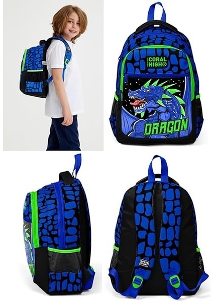 High Üç Gözlü Erkek Çocuk Ilk ve Orta Okul Çantası - Lacivert Yeşil Dragon modelleri