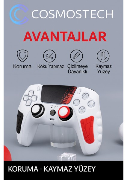 Ps5 Dualsense Silikon Kılıf Beyaz-Kırmızı Spider Desen + 2 Thumb Grip + Sticker + Analog Koruyucu Halkalar (Rings) fiyatları