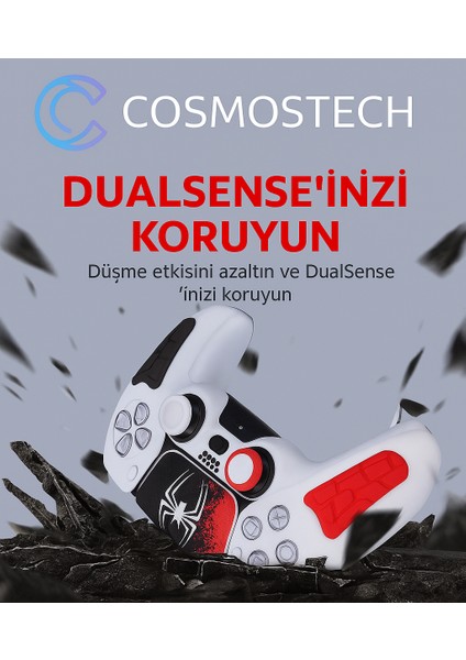 Ps5 Dualsense Silikon Kılıf Beyaz-Kırmızı Spider Desen + 2 Thumb Grip + Sticker + Analog Koruyucu Halkalar (Rings) fırsatları