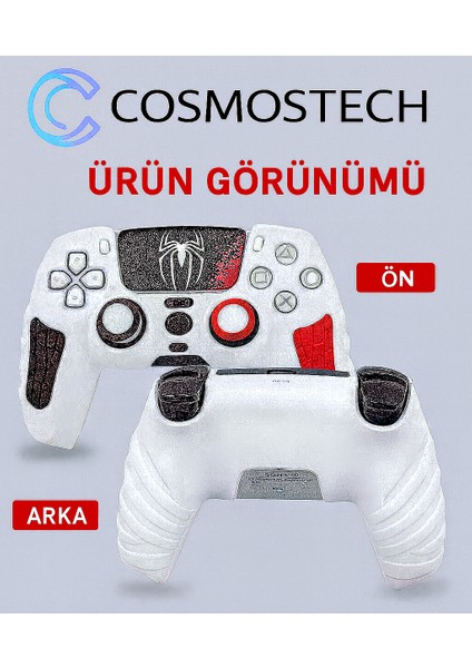 Ps5 Dualsense Silikon Kılıf Beyaz-Kırmızı Spider Desen + 2 Thumb Grip + Sticker + Analog Koruyucu Halkalar (Rings) indirimleri