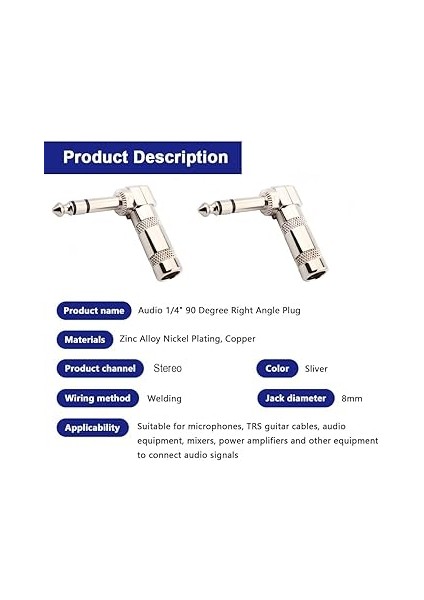 1/4 "ses Fişi 6,35 mm Fiş Trs Erkek 1/4" Lehim Tipi 90 Derece Dik Açılı Stereo Fiş Dj Mikser Hoparlör Kabloları Gitar Kabloları Fono Yama Kablosu Mikrofon Kabloları (5 Paket) fırsatları