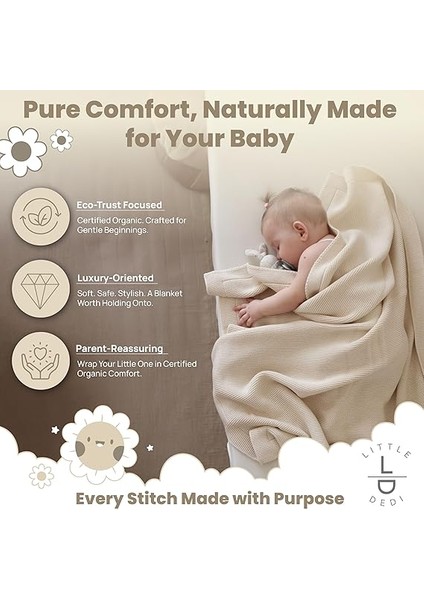 Dedi ALINA%100 Organik Pamuklu Bebek Battaniyesi Kızlar/erkek Çocuklar Için 80X100 cm - Kundak ve Bebek Battaniyesi, Yumuşak Hafif Örgü Battaniye (Naturel) fiyatları