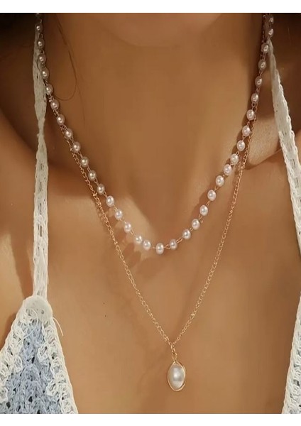 Altın Kaplama 2 Sıralı Incili Kolye