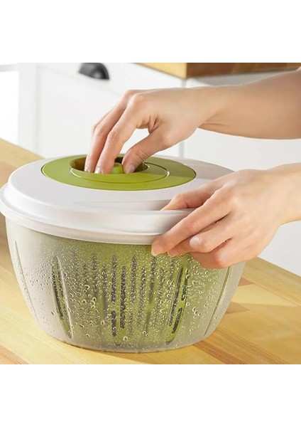 Pratik Salata Kurutucu, Sebze Yeşillik Marul Yıkama ve Kurutma Kabı Leğen Şeklinde Çevirmeli (Beyaz-Yeşil)