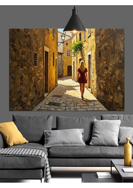 Dar Sokakta Yürüyen Kadın Dekoratif Kanvas - Mdf Ahşap Tablo indirimleri