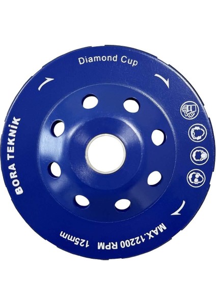 Bora Teknik Tek Sıra Turbo Elmas Çanak - Beton Taş Yüzey Silme Temizleme Diski 125 mm