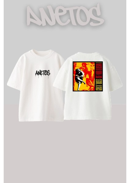 Guns N' Roses 6 Tasarım Sırt Baskılı Pamuk Beyaz Oversize T-Shirt