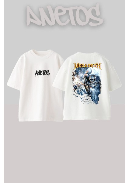 Megadeth 4 Tasarım Sırt Baskılı Pamuk Beyaz Oversize T-Shirt