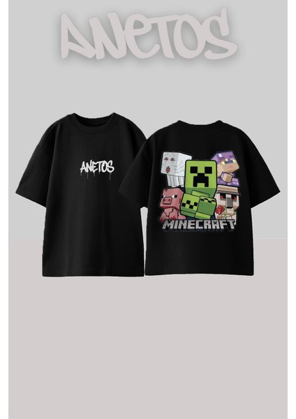 Camsıetas Tasarım Sırt Baskılı Pamuk Siyah Oversize T-Shirt