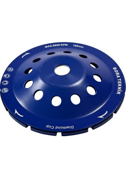 Bora Teknik Çift Sıra Elmas Çanak - Beton Taş Yüzey Silme Temizleme Diski 180 mm