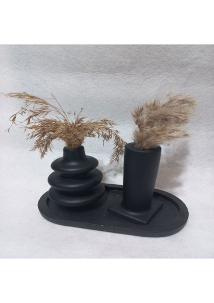 Dekoratif 3 Parça Tabaklı Vazo Set Siyah modelleri