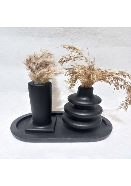 Dekoratif 3 Parça Tabaklı Vazo Set Siyah fırsatları