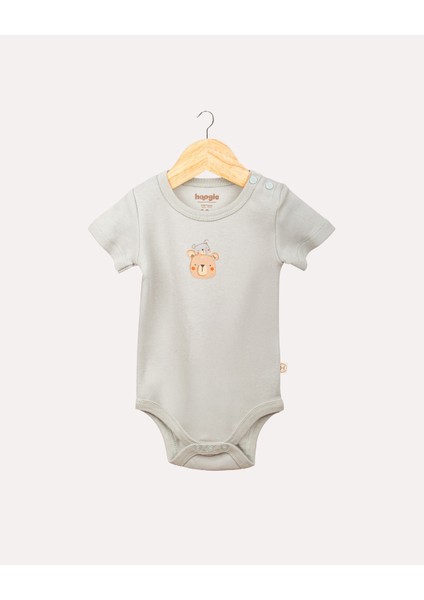 %100 Organik Pamuk Gots Sertifikalı Kısa Kollu Teddy Desenli Bebek & Yenidoğan Body - Mint