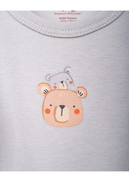 %100 Organik Pamuk Gots Sertifikalı Kısa Kollu Teddy Desenli Bebek & Yenidoğan Body - Mint modelleri