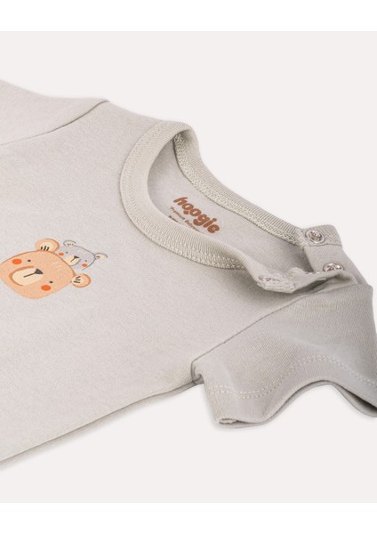 %100 Organik Pamuk Gots Sertifikalı Kısa Kollu Teddy Desenli Bebek & Yenidoğan Body - Mint