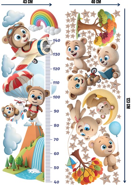 Sevimli Ayıcık Temalı Boy Ölçerli Duvar Sticker Seti | Çocuk Odası Dekoru | Mat Yüzey, Kolay Uygulama, Sökülebilir fırsatları