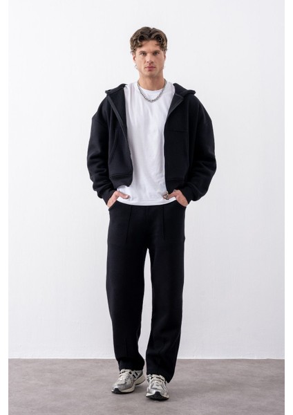 Erkek Boxy Oversize Fermuarlı Chill Siyah Sweatshirt modelleri