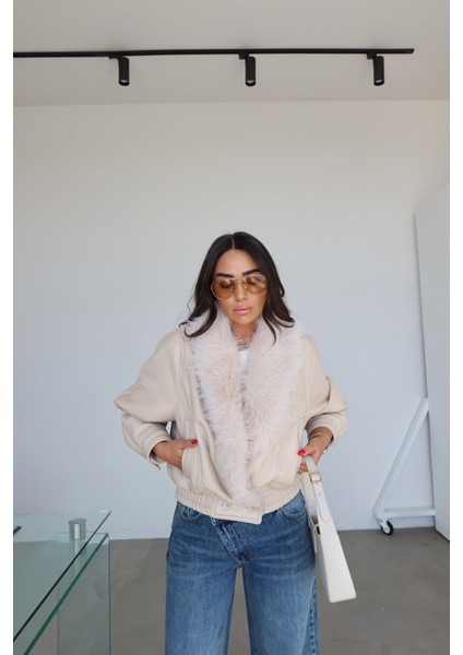 Yakası Kürklü Vintage Deri Ceket