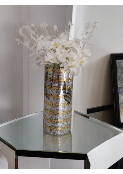 Aynalı Cam Vazo Uzun Büyük Boy