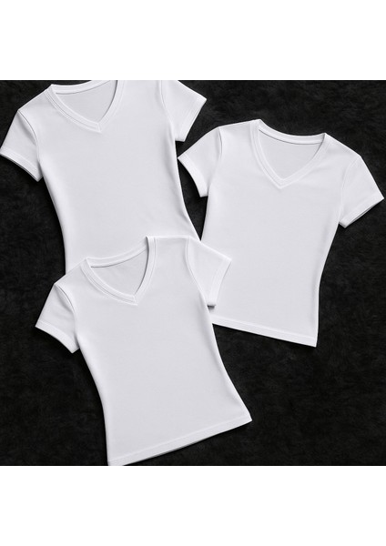 Kadın Giyim Pamuklu & Elastan V Yaka T-Shirt 3 Adet Ekonomik Paket LL.223.ILK62.001
