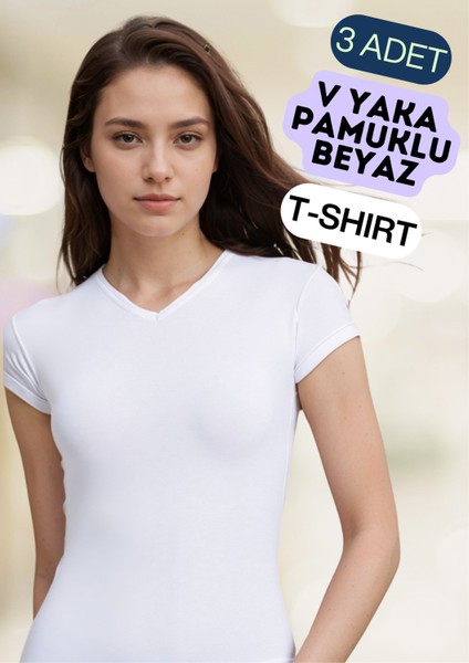 Kadın Giyim Pamuklu & Elastan V Yaka T-Shirt 3 Adet Ekonomik Paket LL.223.ILK62.001 fiyatları