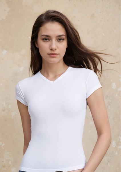 Kadın Giyim Pamuklu & Elastan V Yaka T-Shirt LL.LL.22.ILK62.001