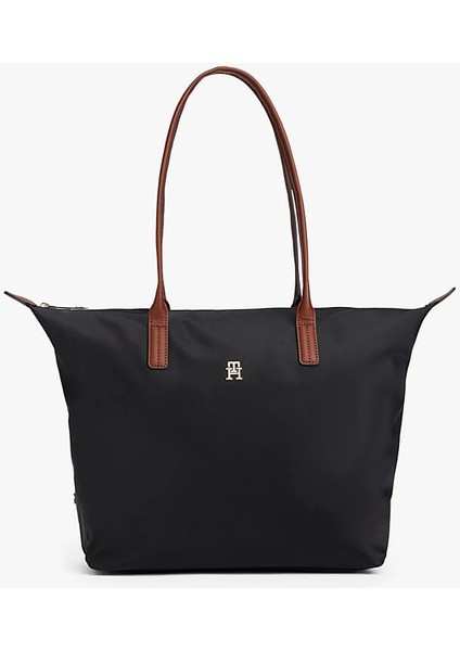 Kadın Popette Metal Amblemli Omuz Çantası - Siyah