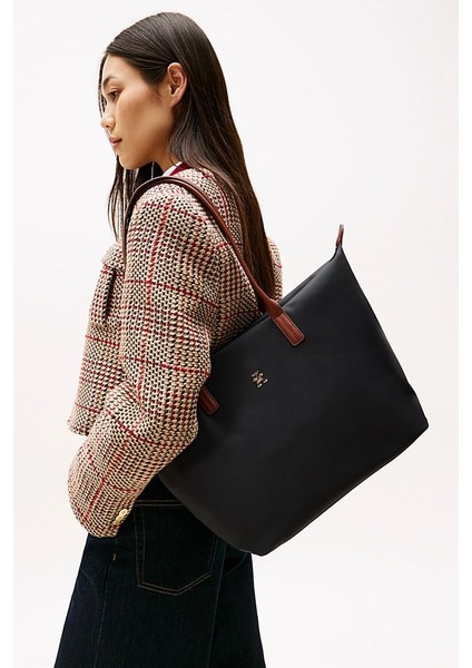 Kadın Popette Metal Amblemli Omuz Çantası - Siyah indirimleri