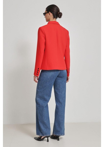 Kırmızı Asimetrik Kapama Cep Detaylı Ceket indirimleri