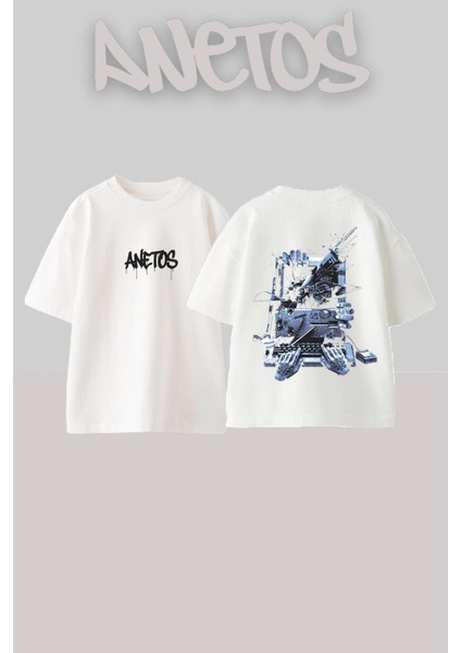 Project Tasarım Sırt Baskılı Pamuk Beyaz Oversize T-Shirt