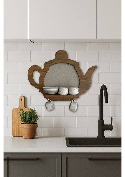 Çaydanlık Görünümlü Ahşap Mutfak Rafı