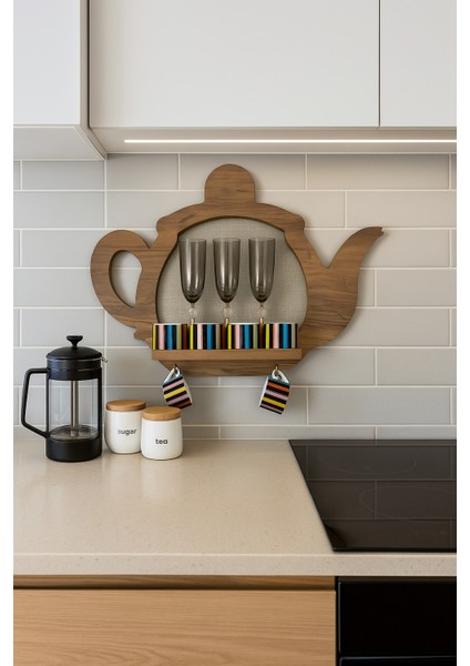 Çaydanlık Görünümlü Ahşap Mutfak Rafı fiyatları