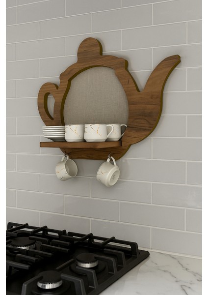 Çaydanlık Görünümlü Ahşap Mutfak Rafı fırsatları
