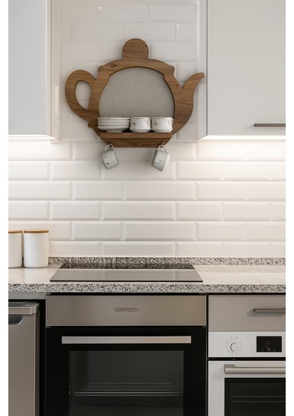 Çaydanlık Görünümlü Ahşap Mutfak Rafı