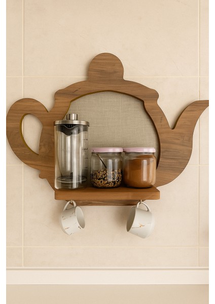 Çaydanlık Görünümlü Ahşap Mutfak Rafı