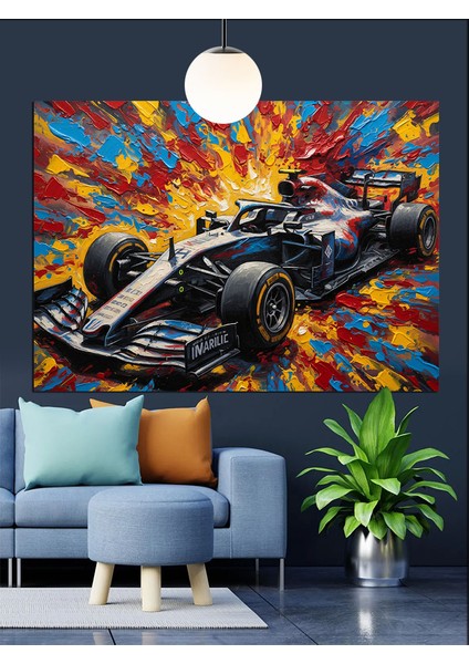 Hızlı Yarış Arabası Soyut Çizim Dekoratif Kanvas - Mdf Ahşap Tablo